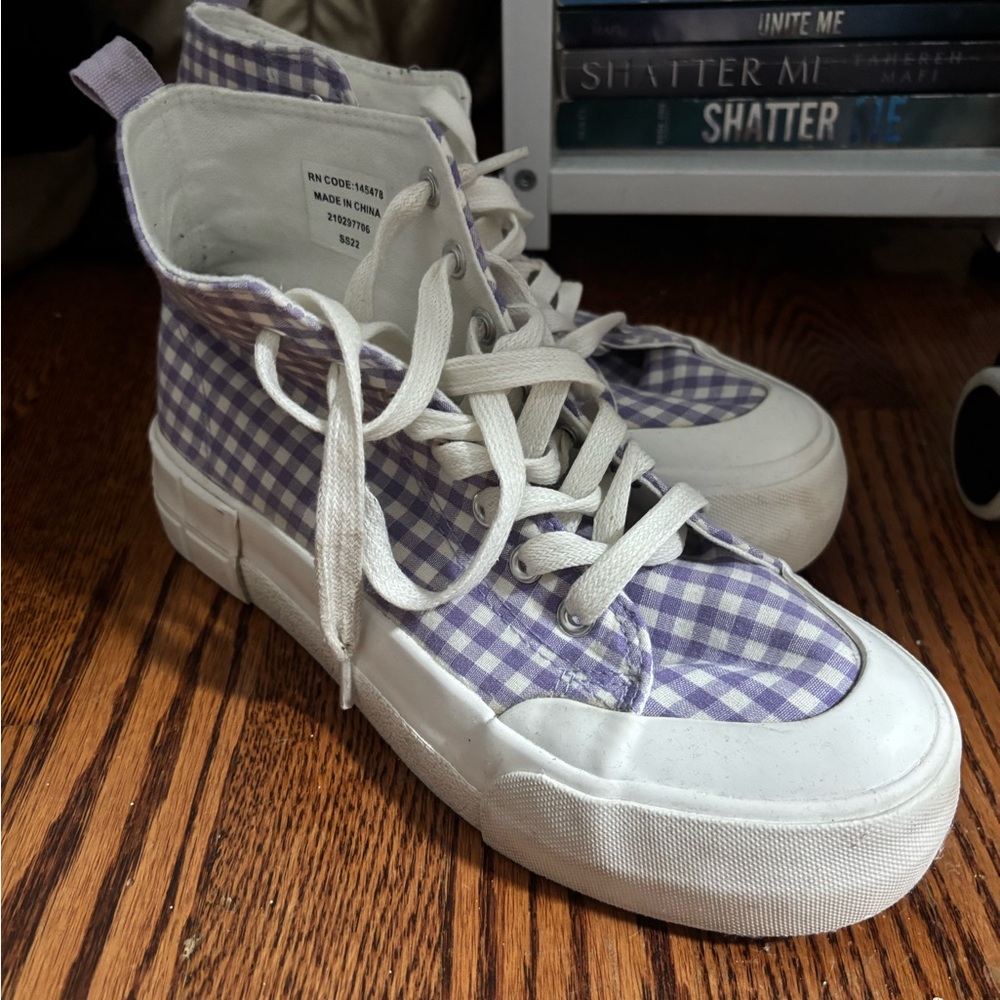 Primark Purple and White Checkered High-Top Sneakers